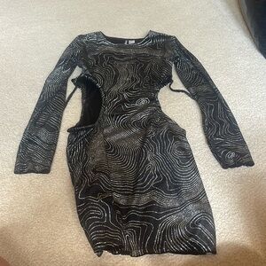 NWT H&M black and silver cutout dress long sleeve size S mini